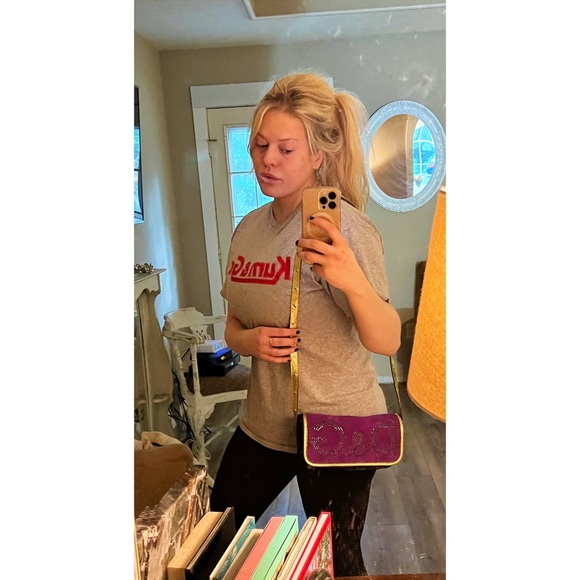 |SOLD| Dolce & Gabbana Crystal Studded Logo Suede & Leather Adjustable Bag - Picture 10 of 10